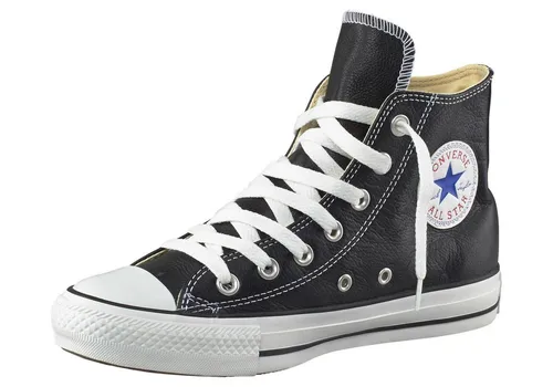 Converse Chuck Taylor All Star Basic Leather Hi Sneaker schwarz 42 EU - Sportlicher knöchelhoher Sneaker aus hochwertigem Leder, ideal für lässige Outfits. Fällt groß aus, bitte eine Größe kleiner bestellen.