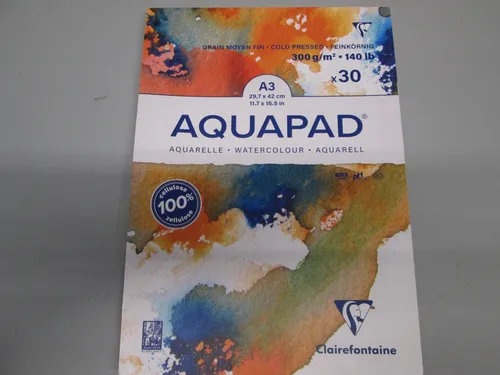 Clairefontaine 975722C - Malblock Aquarell Papier Goldline Aqua, 30 Blatt 29,7x42 cm, 300g, ideal für Nasstechniken und Studienqualität