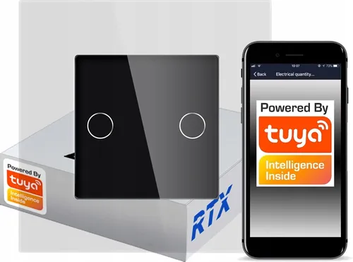 Glas 2-Kreis Touch Schalter Schwarz Zigbee TUYA