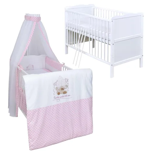 Produktbild Baby-Delux Babybett Komplettbett Jack 140x70 Weiß Kiefernholz inkl. 10-tlg Set