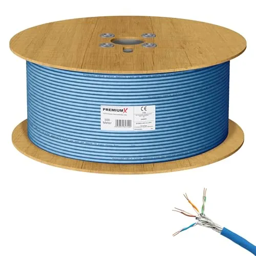 Premium X 500m CAT 8 Netzwerkkabel - Hochgeschwindigkeits Ethernet-Kabel - Cat-6-Ethernetkabel für bis zu 40 Gbit/s, ideal für professionelle und industrielle Anwendungen, mit doppelter Schirmung für geringe Störanfälligkeit und hohe Stabilität.