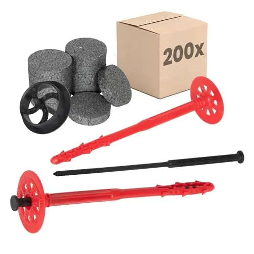 PROTEKTOR Dämmstoffdübel Set Ø10x240mm mit Kunststoffnagel (200 Stück + 200 Rondelle + 1 Fräser) für WDVS und Fassadendämmung, ETA-zertifizierte Schlagdübel Fassadendübel Tellerdübel