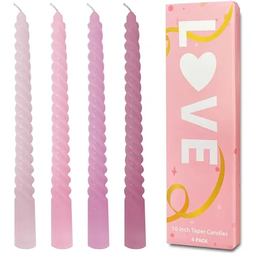 Topsics Spiralförmige Spitzkerzen, 4 Stück geruchlose Spiralkerzen Rosa farbverlauf, 25,4 cm hoch Stabkerzen