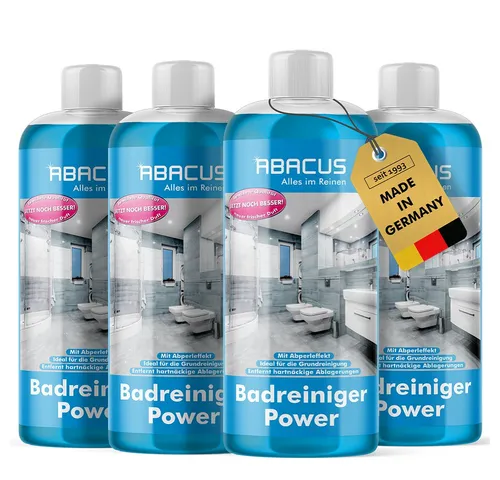 ABACUS Badreiniger Power Konzentrat - Reinigungsmittel für Bad und Dusche, extrem kraftvoll gegen Kalk und Urinstein mit Abperleffekt für leichtere zukünftige Reinigung.