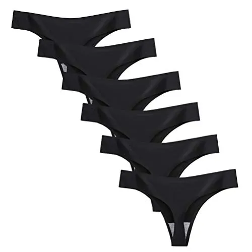 Calosy Dessous Frauen 6 Pack Nahtlose Tangas Unterwäsche EIS Seide Comfy G-String Höschen (L, Schwarz)