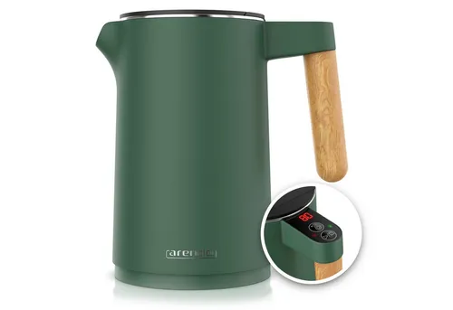 Arendo Wasserkocher 2200W 1,5L Edelstahl mit Holzgriff in Grün