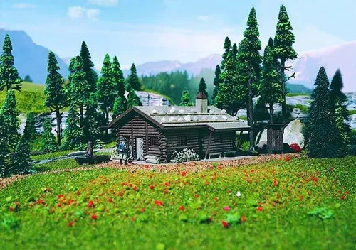 Vollmer H0 43708 Jagdhütte mit Brunnen und Häuschen mit Herz