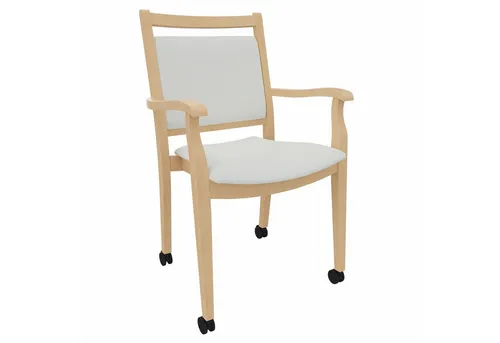 einrichtungsdesign24 Armlehnstuhl André mit Rollen – Ideal für Senioren im Alter und der Pflege, komfortabel, gepolstert, Massivholzgestell, Premium Rollen grau