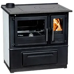 EEK A+ Küchenofen Holzherd Plamen Slavonac N - 8 kW Dauerbrandherd in Weiß - Haushaltsgroßgeräte mit robustem Gusseisen, ideal für effizientes Kochen und Backen. Langlebige Konstruktion und elegantes Design machen ihn zum perfekten Küchenhelfer.