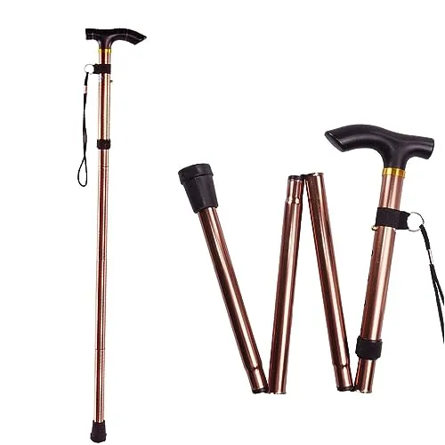 ZHjuju Gehstock Klappbar, Gehstock Damen Faltbar Gehstock Krückstock Spazierstock Aluminium Braun Einstellbar Spazierstock Verstellbarer Gehstöck Höhenverstellbarer Haltbarer Ausziehbarer Gehstock
