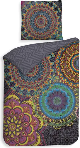 ZO! Home Renforcé Bettwäsche Digital - Woodstock - 200x200 cm - Hochwertige Renforcé Bettwäsche mit bunten Mandalas auf grauem Hintergrund. 100 % Baumwolle, atmungsaktiv und hautfreundlich für ein angenehmes Schlafklima. Praktischer Reißverschluss und wendbares Design für vielseitige Gestaltung.