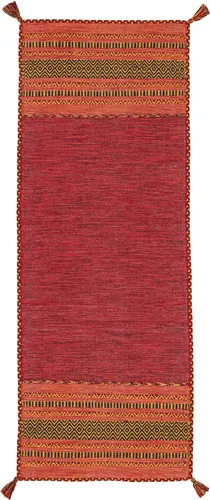 carpetfine Teppich Kelim Azizi - Handgewebter Wendeteppich für Wohnzimmer - Teppich Kelim Azizi, handgewebt aus 100% Baumwolle, mit Fransen und einer Höhe von 5 mm. Ideal für stilvolle Wohnzimmerakzente, pflegeleicht und fußbodenheizungsgeeignet.