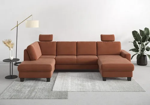 Home affaire Wohnlandschaft Summer U-Form, mit oder ohne Bettfunktion und Bettkasten, wengefarbene Holzfüße