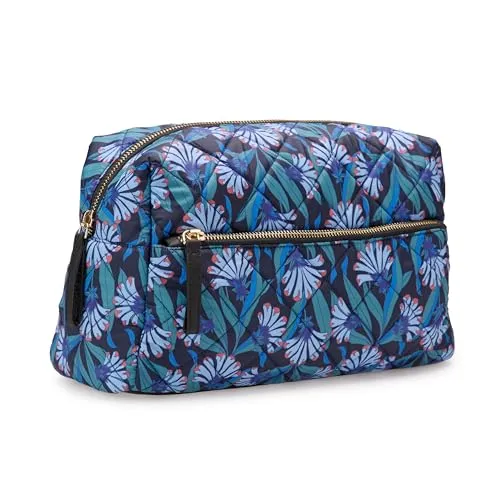 Amazon Essentials Damen Gesteppte Reise-Kulturtasche mit Netzfächern, Blau Floral, Einheitsgröße