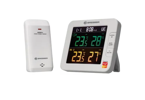 Bresser WLAN Smart Home 7-Kanal Thermo-Hygrometer mit Außensensor - Hygrometer mit Tuya Smart App Steuerung, misst Temperatur und Luftfeuchtigkeit, ideal für smartes Raumklima und Kompatibilität mit anderen IoT-Geräten.