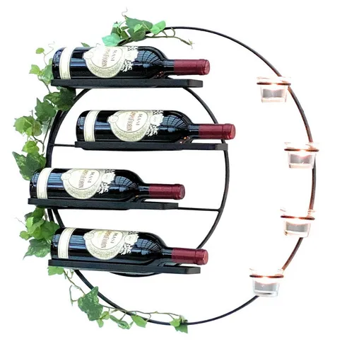 DanDiBo Weinregal für 4 Flaschen und Teelichter, Wandregal aus Metall in Schwarz - Stilvolles Weinregal für 4 Flaschen und 4 Teelichter, perfekt für Wohnzimmer und Küche. Handgefertigt aus robustem Eisen, pulverbeschichtet in Schwarz, inklusive Befestigungsmaterial.
