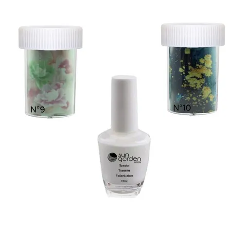 MARBLE SET 4 Transfer Nagelfolie XXL Nagel Folie 09 + 10 inkl. 13 ml Spezial ...