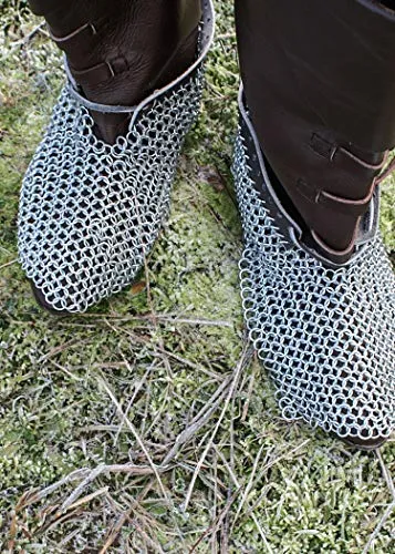 Ulfberth Kettengeflecht-Sabatons – Authentische Mittelalter Fußrüstung - Robuste Fußrüstung aus verzinkten Stahlringen, ideal für Reenactment und LARP. Verstellbares Design für individuelle Passform, perfekt für authentische Kostüme und Events.