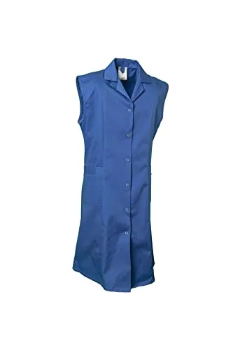 Planam Damen-Arbeitsmantel 1691040, ärmellos, Kornblau, Größe 40 - Arbeitsjacke aus 100% Baumwolle mit hoher Reißfestigkeit, ideal für Beruf und Alltag. Hoher Tragekomfort durch atmungsaktives Material und praktische Details wie Druckknöpfe und Seitentaschen.