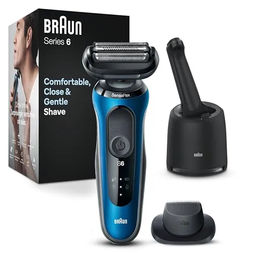 Braun Series 6 Elektrorasierer 61-B7200cc - Folienrasierer für Herren mit SensoFlex-Technologie für geringen Druck auf der Haut, ideal für Nass- und Trockenrasur, inklusive Reinigungsstation und Präzisionstrimmer-Aufsatz.