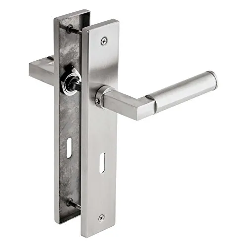 Langschild Bauhaus Türklinke | BB (Buntbart) aus V2A Edelstahl - Hochwertige Türklinke aus mattiertem V2A Edelstahl, festdrehbar gelagert mit starker Rückholfeder, ideal für Renovierungen und Türstärken von 38-45 mm.