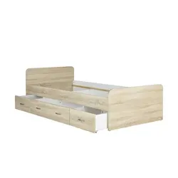 MID.YOU Jugendbett BORO - Modernes Design in Eiche Sonoma - Betten für Kinderzimmer, mit 3 praktischen Schubladen für Stauraum und bequemer Liegefläche von 90 x 200 cm.