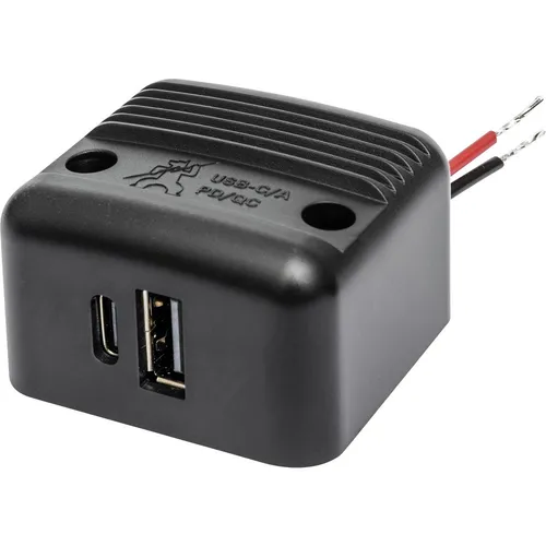 ProCar Aufbau-Power USB-C/A Doppelsteckdose PD/QC 30 W - Terminals & Anschlüsse, leistungsstarke 30 W Ladeleistung für schnelle Aufladung im Auto, geeignet für 12 V und 24 V Systeme.