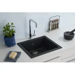 Respekta Ohio Mineralite Einbauspüle, 1 Becken, reversibel, 50x44cm, Schwarz - Sanitäranlagen & Zubehör – Strapazierfähige Mineraliteinbauspüle mit 1 Becken, reversibel und temperaturbeständig, ideal für moderne Küchen.