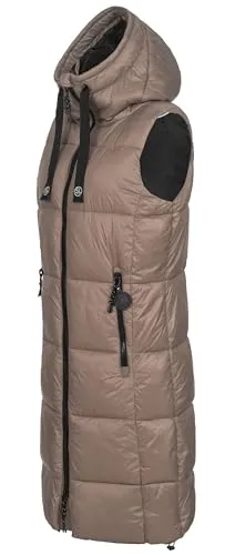 Sublevel Damen lange Steppweste D50048X80105B9 Lentil Brown M - Stilvolle Steppweste mit seitlichen Reißverschlusstaschen und verstellbarer Kapuze. Ideal für Übergangszeiten und vielseitig kombinierbar für Freizeit- und Outdoor-Aktivitäten.