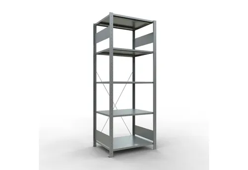 Fachbodenregal Stecksystem GR150kg - 5 Fachböden verzinkt - Werkstatteinrichtung mit einer Tragkraft von 150kg pro Boden, ideal für die optimale Lagerung und Organisation von Werkzeugen und Materialien.