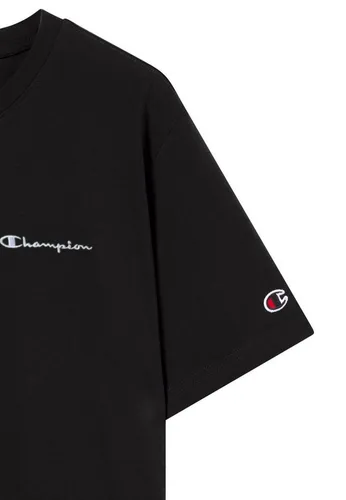 Champion T-Shirt ICONS CONTRAST SS – Sportliches Kurzarmshirt in Schwarz - Hochwertiges T-Shirt aus 100% Baumwolle, ideal für sportliche Aktivitäten. Mit sportlichem Schnitt und Rundhalsausschnitt bietet es besten Tragekomfort in Größe S (44/46).