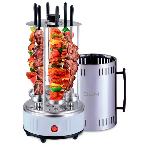 Kaufbei BEM Neo Elektrogrill Vertikalgrill - Tragbarer Elektro Tischgrill mit 12 Spießen und automatischer Rotation für fettfreies Grillen. Ideal für Garten und Balkon, schnell einsatzbereit und einfach zu reinigen.