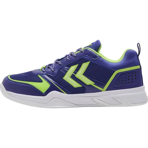 Hummel Teiwaz 2.0 Handballschuhe Blau EU 44 1/2 - Hallenschuhe mit Obermaterial aus 100% recyceltem Mesh, Performance-Zunge für individuelle Passform und EVA-Zwischensohle für optimalen Komfort.