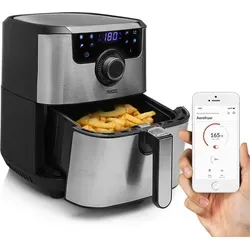 Princess Smart Heißluftfritteuse 4,5L - Digital & App-gesteuert - Heißluftfritteuse mit 4,5L Kapazität, App-Steuerung für iOS und Android, 8 vorprogrammierte Einstellungen und eleganter Edelstahlausführung für die moderne Küche.