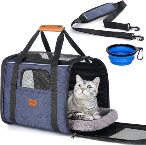 Morpilot Katzentransportbox für große Katzen und Welpen bis 7kg, Katzenbox Hundetasche mit Sicherheit Reißverschlüsse Faltbare Schale, Transportbox Katze Hunde für Der Gang zum Tierarzt Auto Fugzeug