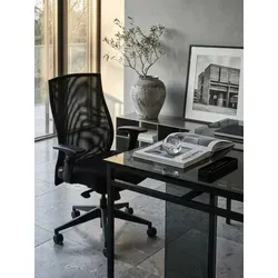 Bürostuhl Stoff Schwarz - Ergonomischer Chefsessel mit Armlehne und 120 kg Tragkraft - Bürostuhl mit ergonomischer Netzrückenlehne und 3-Punkt Synchronmechanik für optimalen Komfort. Maximalbelastbarkeit von 120 kg, ideal für lange Sitzzeiten.