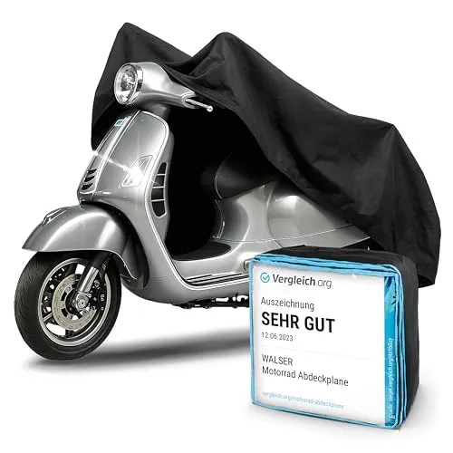 WALSER Premium Motorrad Abdeckplane M – Hochwertiger Schutz für Ihr Motorrad - Motorradabdeckungen: Schützen Sie Ihr Motorrad (max. 215x95x120 cm) das ganze Jahr über vor Regen, Schnee und UV-Strahlung mit der robusten, wasserdichten WALSER Abdeckplane aus langlebigem PVC.