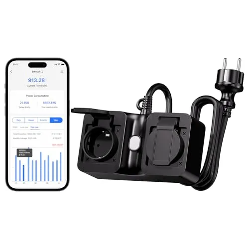 Meross Smart Steckdose MOP320 - WLAN Steckdose mit Stromverbrauchsanzeige, ideal für die Überwachung des Energieverbrauchs im Außenbereich.