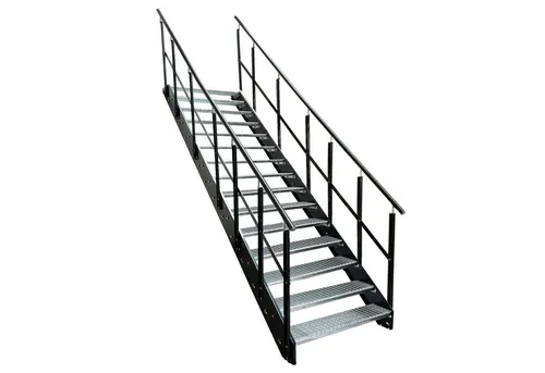 Kaminbau Mierzwa Außentreppe Stahltreppe 15 Stufen verzinkt Wangen mit und ohne Geländer Anthrazit, für Geschosshöhen bis 285 cm, Stufen Gitterroststufen nach DIN 24531, (Stufenbreite und Geländerart wählbar), Aus Premium Materialien hergestellt