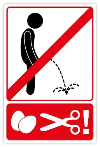 Produktbild Fun Aufkleber Verbot „Nicht im Stehen pinkeln, sonst Eier ab!“,