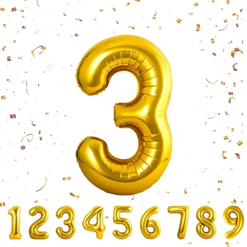 Geburtstag zahlen luftballon 3 jahre | Gold Folienballon 3 XXL -Riesen Folienballon in 40