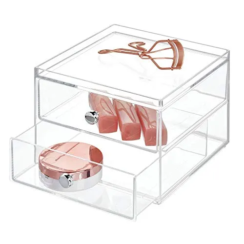 iDesign Drawers Make-Up-Organizer | hochwertige Aufbewahrungsbox für Schminke, Kosmetika & Co. | Schubladenbox mit 2 Schubladen | Kunststoff transparent, 17,8 x 12,7 x 16,5 cm