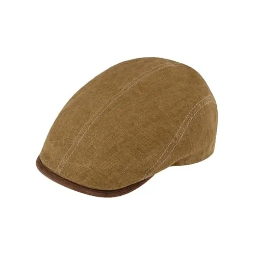 fiebig Brighton Flatcap aus Leinen | Schirmmütze mit Baumwollfutter | Schiebermütze mit Kontrastnähten (58-L, Curry)