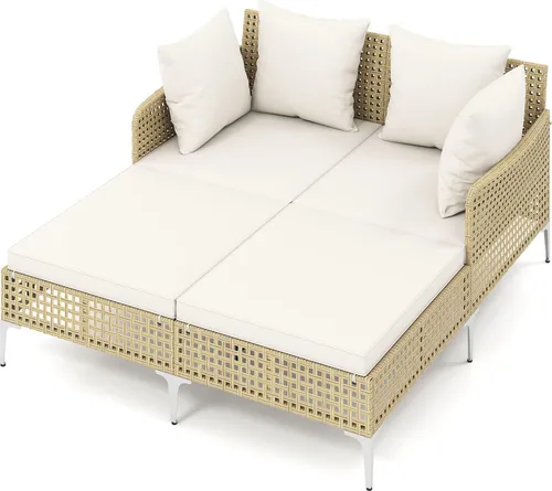 COSTWAY Gartenliege für 2 Personen – Wetterfestes Polyrattan mit Kissen - Diese stilvolle Rattan-Doppelliege bietet Platz für 2 Personen und überzeugt mit ihrem robusten Metallrahmen. Ideal für den Garten oder die Terrasse, sorgt sie für ultimativen Komfort beim Entspannen im Freien.
