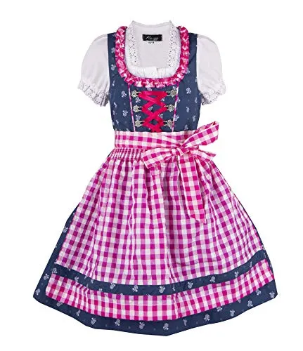 Ramona Lippert® Kinderdirndl Florence - Blau-Pink - Dirndl & Dirndl-Sets für Mädchen, 3-teiliges Set mit Kleid, Bluse und Schürze, ideal für festliche Anlässe und sorgt für unvergessliche Erinnerungen.