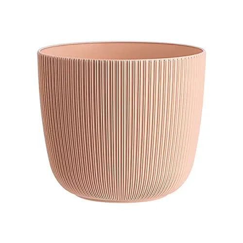 Engelland - 1 x Blumentopf mit Drainagesystem, Apricot/Aprikose, Rillenoptik, Pflanz-Topf, Kübel, modern, widerstandsfähig, rund, wetterfest, Kunststoff, Ø 21 cm, 5 Liter