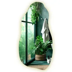Tulup LED-Wandspiegel in Hellblau, 80x40 cm, asymmetrisches Design - Moderner LED-Wandspiegel ohne Rahmen, ideal für Badezimmer oder Wohnzimmer. Hochwertiges Spiegelglas mit geschliffenen Kanten für stilvolle Akzente und praktische Beleuchtung in drei Lichtfarben.