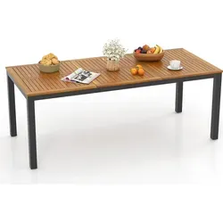 COSTWAY Gartentisch für 8 Personen aus Akazienholz - Gartentisch für 8 Personen, aus robustem Akazienholz mit 5 cm Schirmloch für optimalen Sonnenschutz. Ideal für Outdoor-Partys und einfach zu montieren.