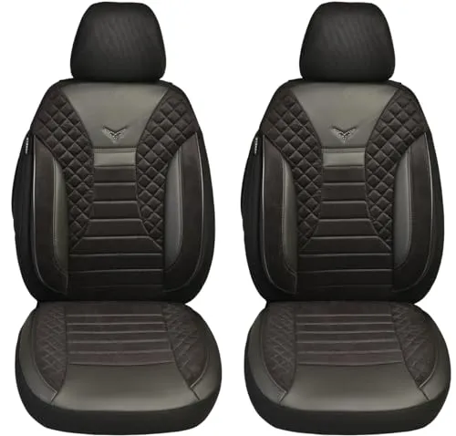 BREMER SITZBEZÜGE Maß Auto Schonbezüge kompatibel mit Opel Grandland X Fahrer & Beifahrer Set ab 2017-2021 / Auto Schonbezug Velour Kunstleder Set 2er Pack in Schwarz (PS803)