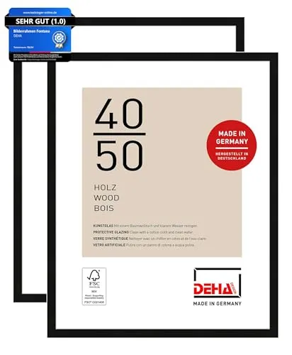 DEHA Design Bilderrahmen Fontana, 40 x 50 cm (2er Set), Schwarz - Hochwertiger Holzrahmen im modernen Design, ideal für Fotos und Kunstwerke. Mit bruchsicherem Kunstglas und einfacher Montage für Hoch- und Querformat. Perfekt für jedes Zuhause!